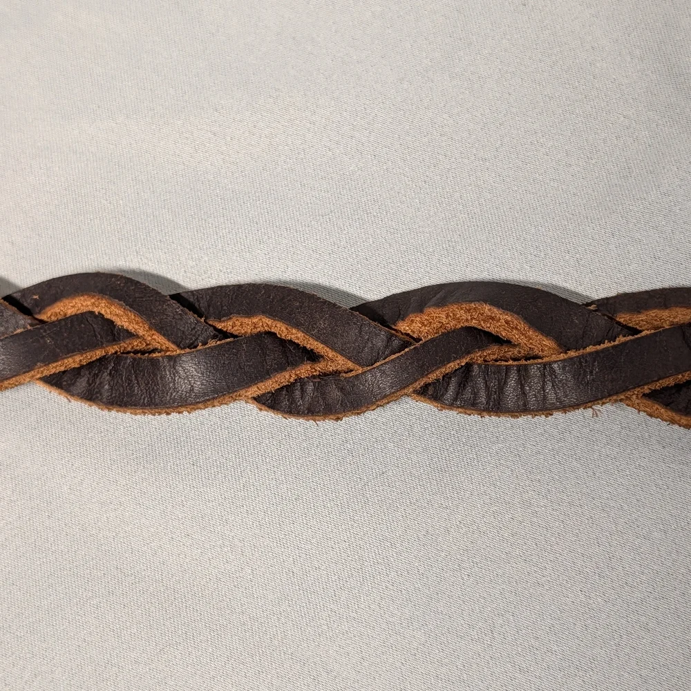 Braided Brown Leather Dog Collar with Silver Buckle (Small Dog)